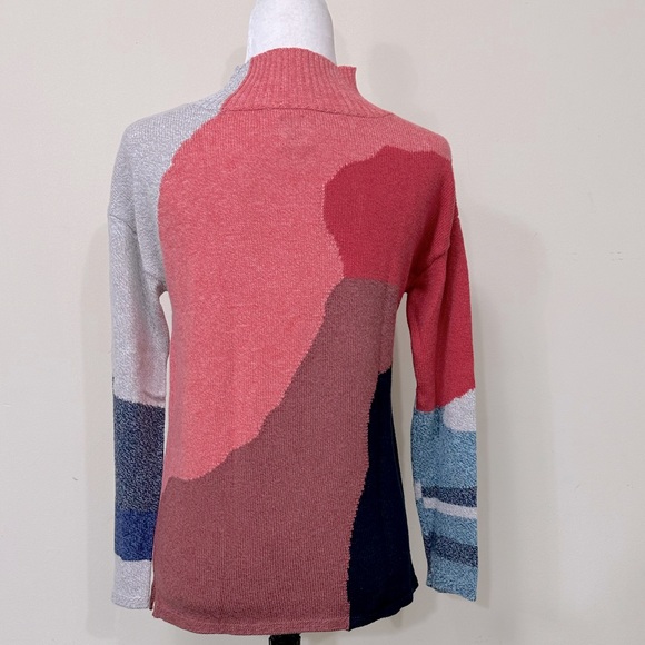 NEW NIC + ZOE Fall Color Blocks Mock Neck Long Sleeve Pullover Sweater Top S/M - Picture 12 of 16